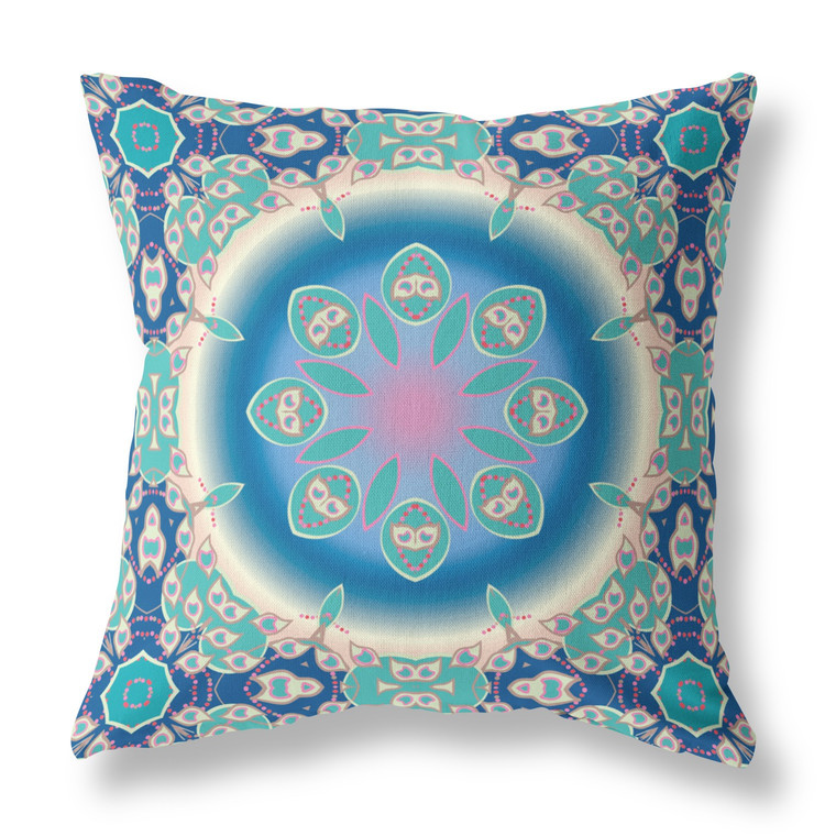 20"x20" Blue And Turquoise Zippered Suede Geometric Throw Pillow - 606114079705