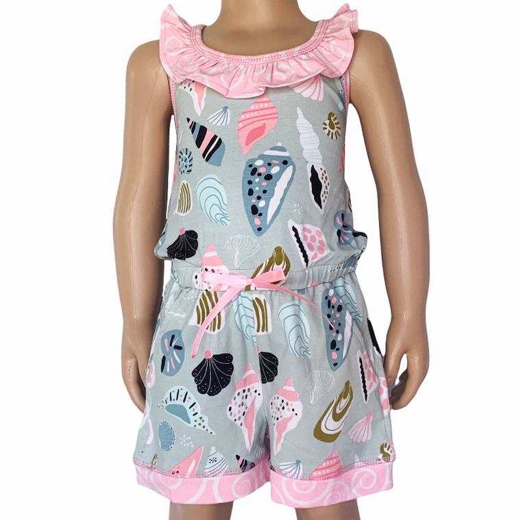 AnnLoren Girls Boutique Shells by the Seashore Jumpsuit  Spring Summer Romper