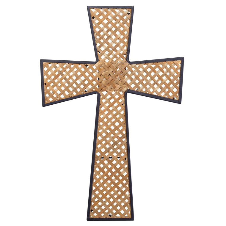 Basket Weave Metal Wood Wall Cross 18"H