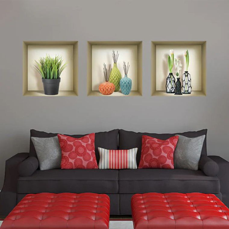 Set of Three Nia Faux Niche 3D Peel and Stick Wall Decals
