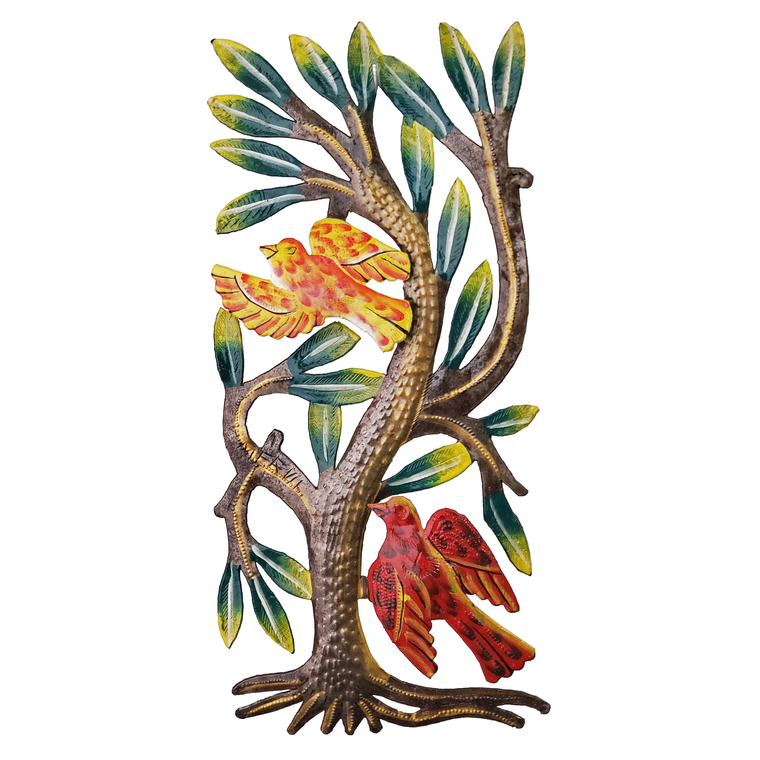 Vertical Painted 2 Birds in Tree
