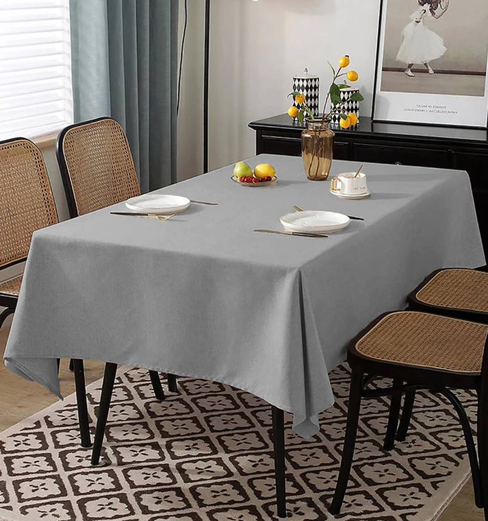 Grey PEVA Vinyl Tablecloth With Flannel Backing Table Cover