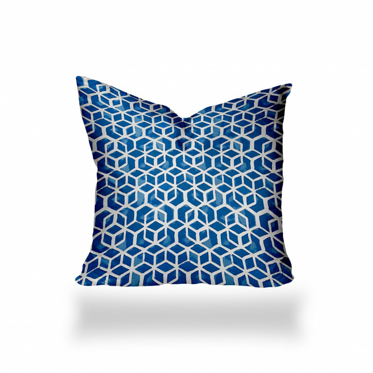 36" X 36" Blue And White Zippered Geometric Throw Indoor Outdoor Pillow Cover - 606114101239