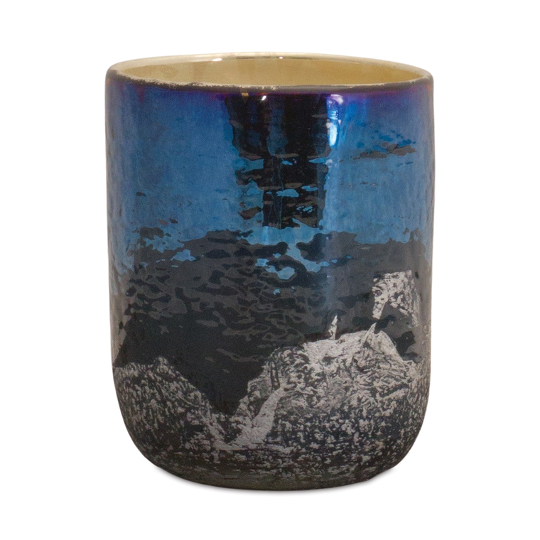 Irredescent Navy Glass Candle Holder 