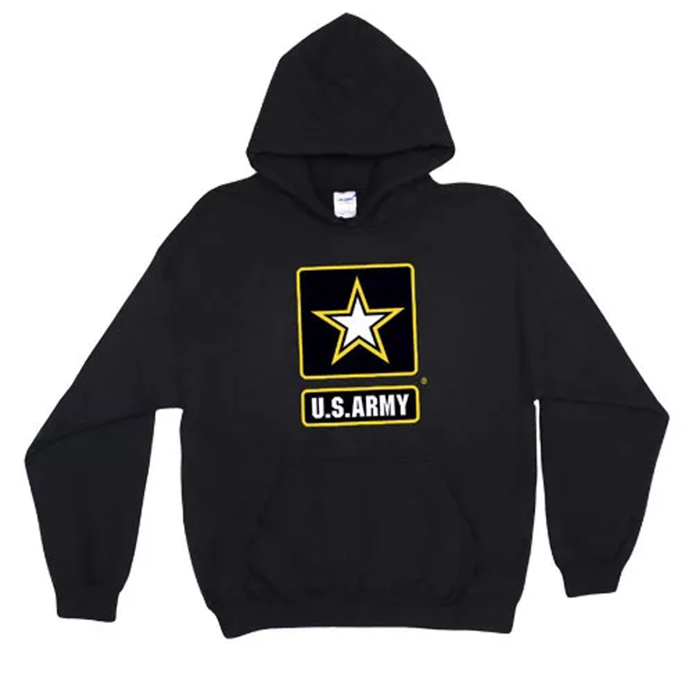 Pullover/Hooded Black Sweatshirt- Army Star