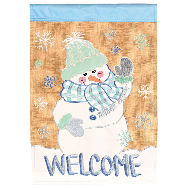 Flag Snowman Welcome Burlap
