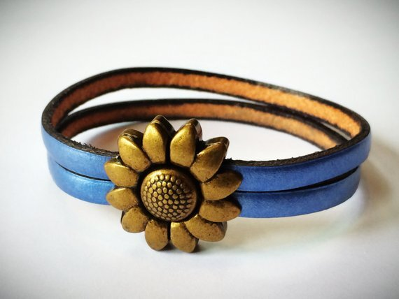 Silver/Brass Flower Leather Bracelet