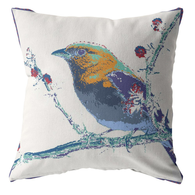 26” Blue White Robin Indoor Outdoor Zippered Throw Pillow - 606114012627
