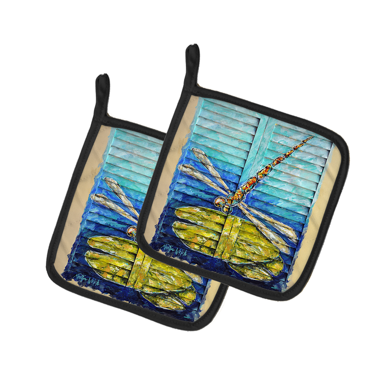 Blue Eyed Dragonfly Pair of Pot Holders