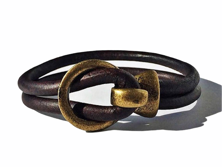 Smooth Leather with Brass/Silver Buckle Bracelet