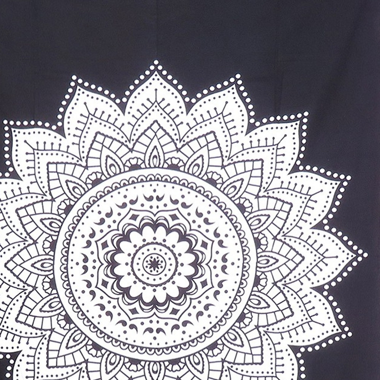 80" X 56" Black And White Mandala Cotton Hanging Tapestry