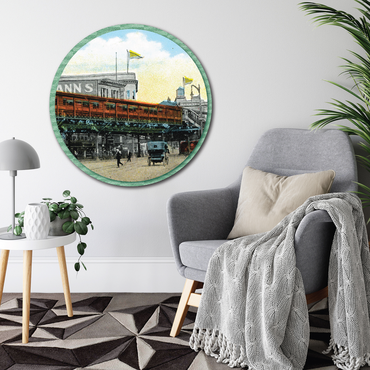 Courtside Market 143th Street & Third Avenue, Bronx, New York Postcard Circular Wood Decor