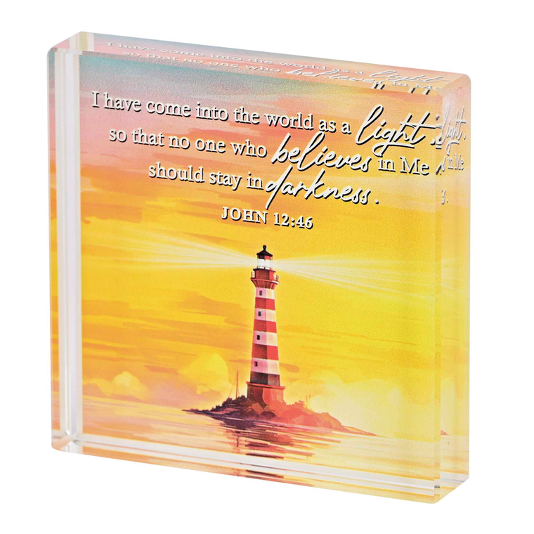 Tabletop Glass Lighthouse John 12:46 3x3
