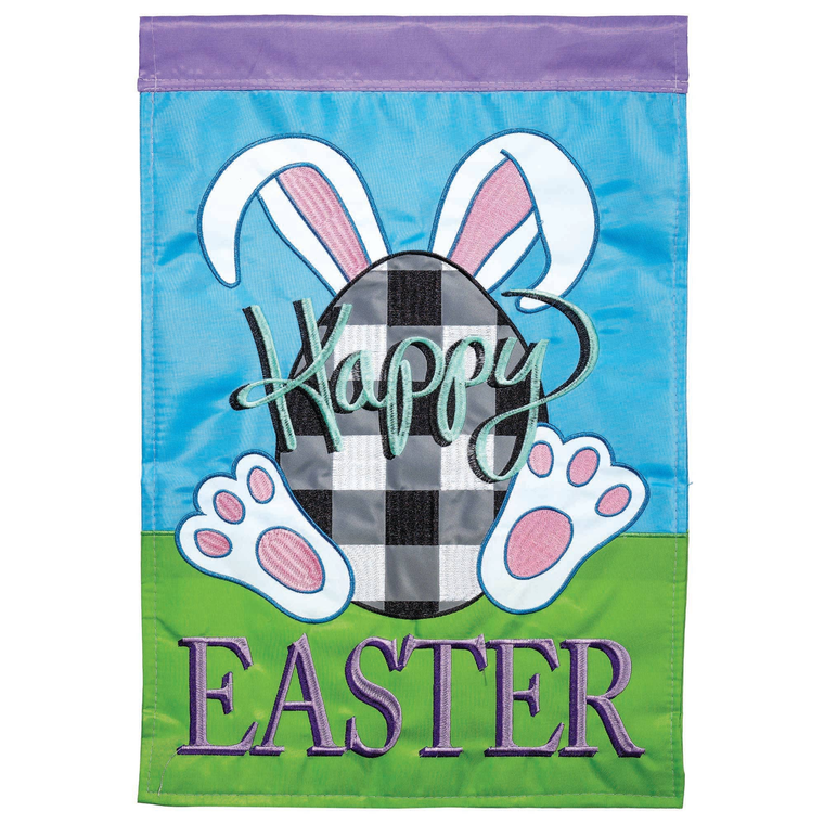 Happy Easter Plaid Bunny Double Applique Garden Flag
