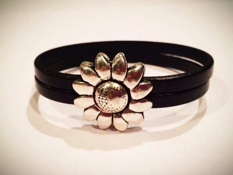 Children's Flower Leather Bracelet (Silver or Brass)