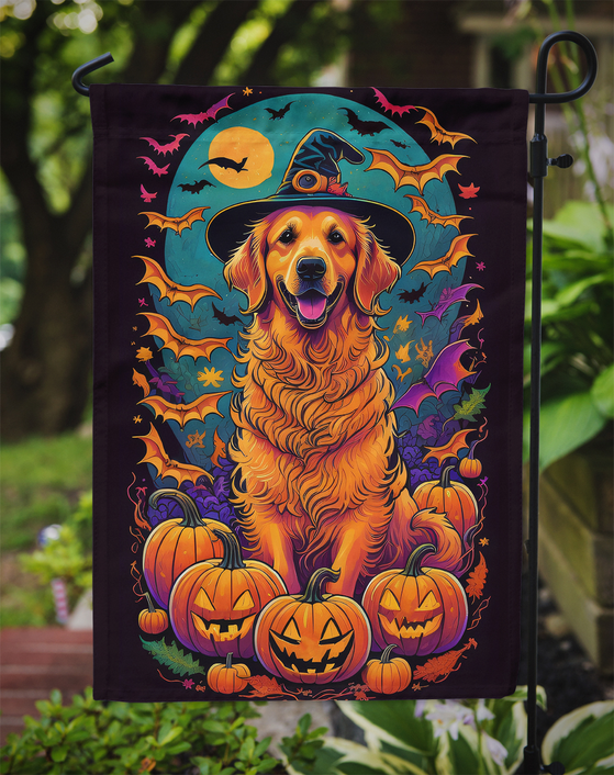 Golden Retriever Witchy Halloween Garden Flag