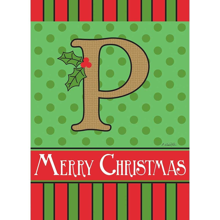 Merry Christmas Monogram Burlap Garden Flag