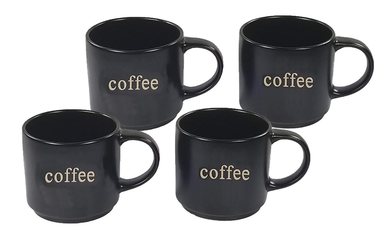 MARCELLE 4PC MATT BLACK STACKABLE 14OZ MUG SET W/ 4MM BLACK STAND
