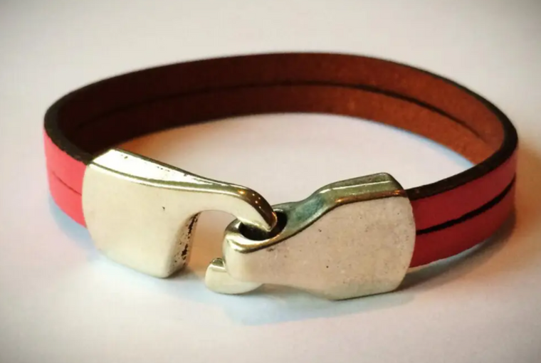 Silver/Brass Hook Leather Bracelet