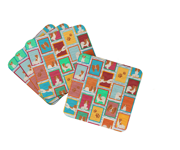 Lots of Red and White Papillon Foam Coasters