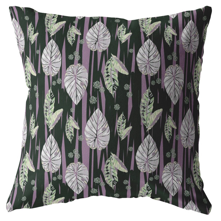26” Black Purple Fall Leaves Indoor Outdoor Zippered Throw Pillow - 606114013624