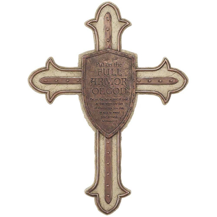 Full Armor Weathe Stone Wall Cross