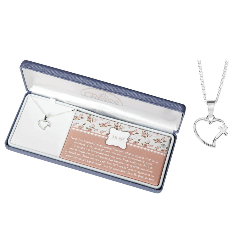 Necklace Mom God Gave Me Heartcross Silver Plate 