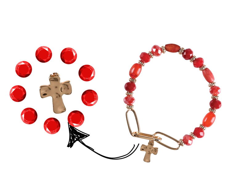 Bracelet Red Multi Bead With Cross