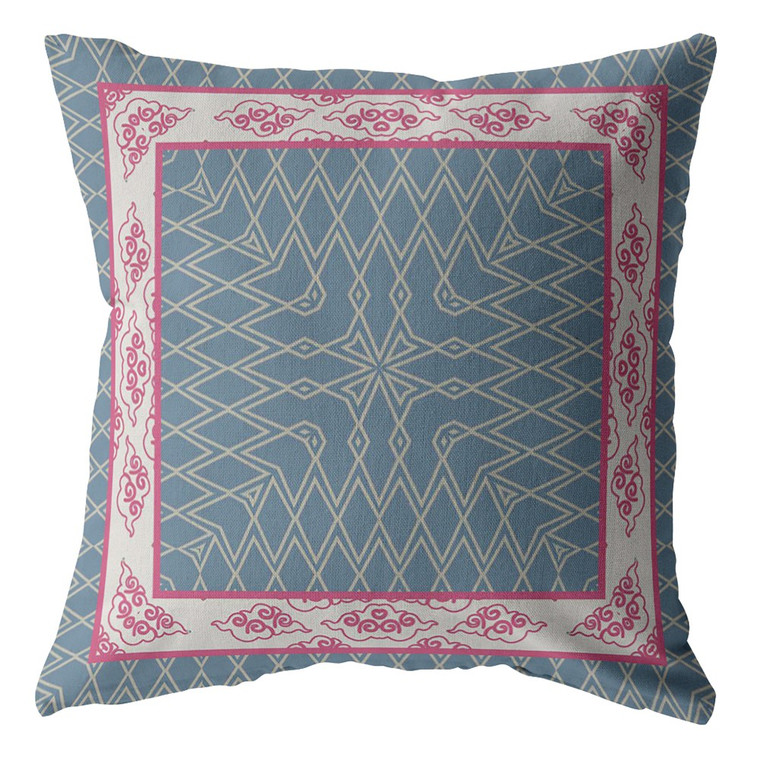 26"Pink Blue Nest Ornate Frame Indoor Outdoor Throw Pillow - 606114006206