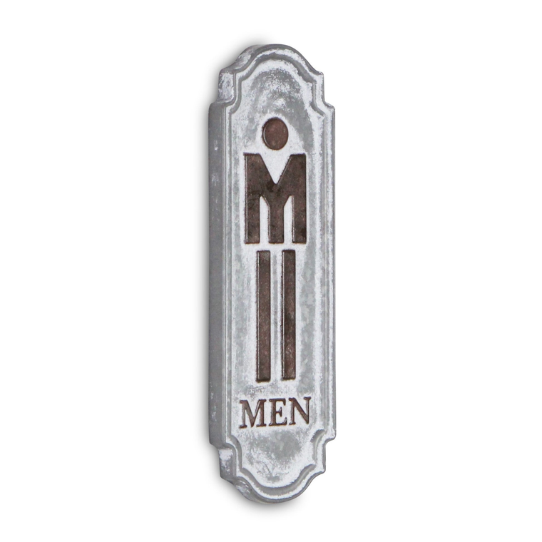 12" X 4" Gray and Brown Handcrafted Mens Room Metal Wall Decor