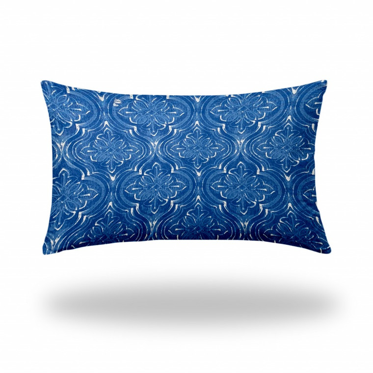 16" X 26" Blue And White Enveloped Ikat Lumbar Indoor Outdoor Pillow Cover - 606114098829