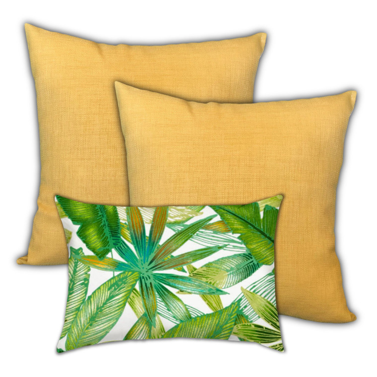 Set Of Three 18" X 18" Green And White Blown Seam Solid Color Throw Indoor Outdoor Pillow - 606114102274