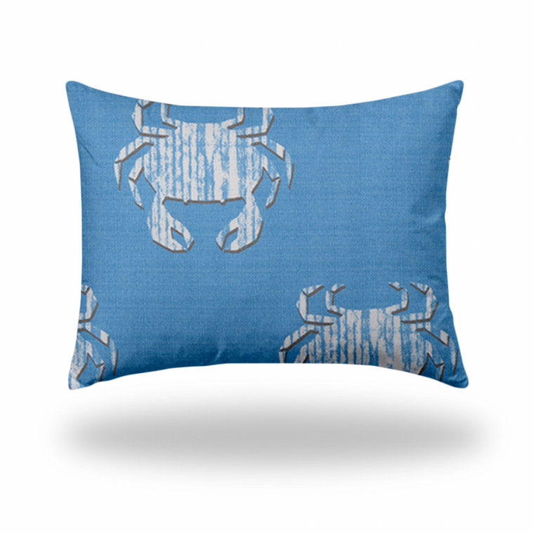 12" X 16" Blue And White Crab Zippered Lumbar Indoor Outdoor Pillow Cover - 606114101284