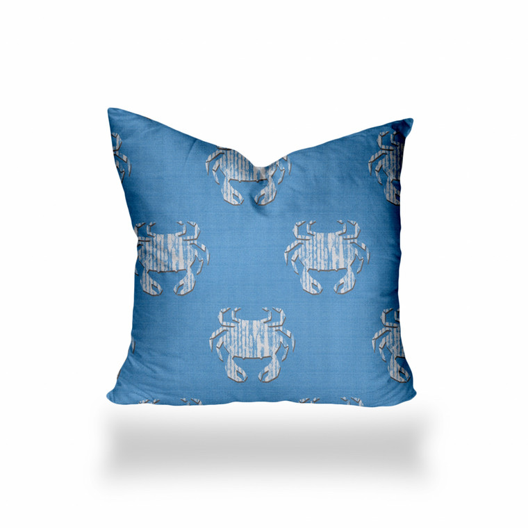 26" X 26" Blue And White Crab Blown Seam Coastal Throw Indoor Outdoor Pillow - 606114101970