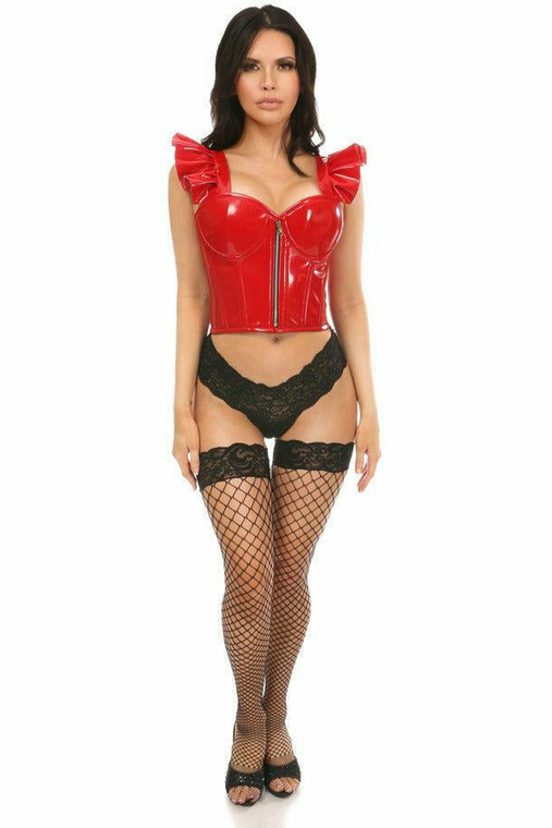 Lavish Patent Bustier Top with Ruffle Sleeves