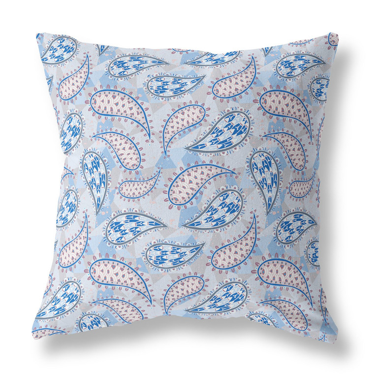 16” Blue Gray Boho Paisley Indoor Outdoor Throw Pillow - 606114023104