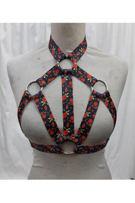 Stretchy Body Harness with Silver Hardware