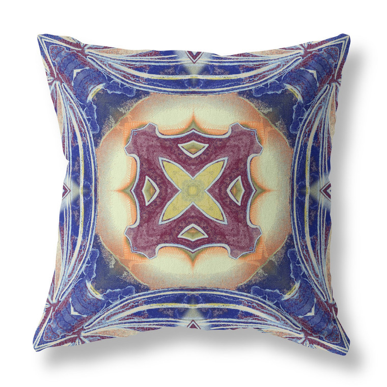 28" X 28" Blue And Cream Blown Seam Geometric Indoor Outdoor Throw Pillow - 606114675334