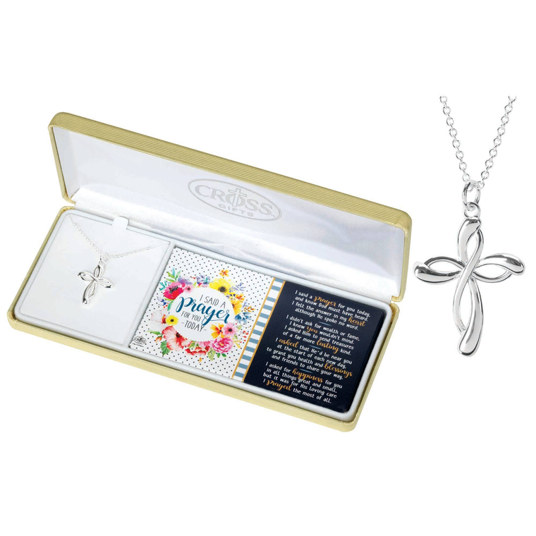 Necklace I Said A Prayer Ribbon Cross Silver Plate 