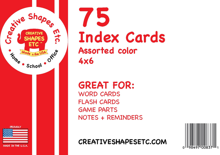 Blank Index Cards-  Assorted Color