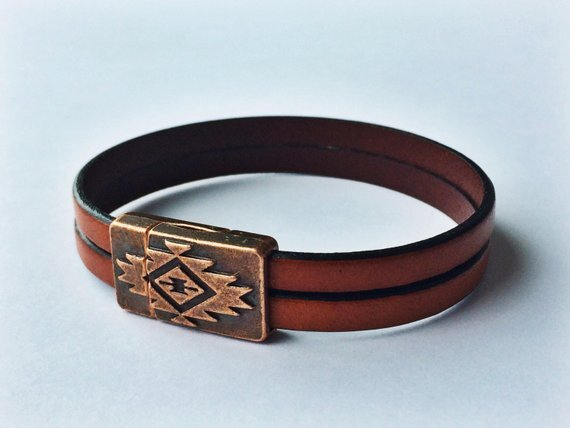 Silver/Copper Tribal Leather Bracelet