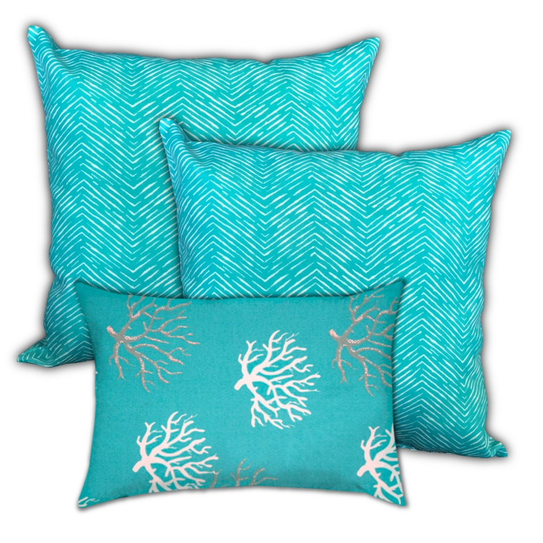 18" X 18" Ocean Blue And White Zippered Chevron Throw Indoor Outdoor Pillow - 606114094593