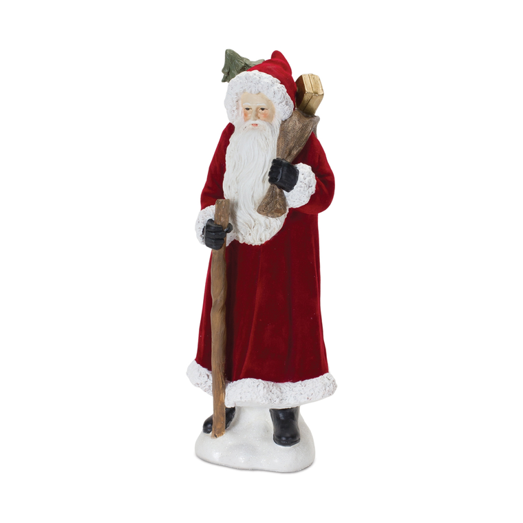 Flocked Santa Figurine with Hood and Staff
