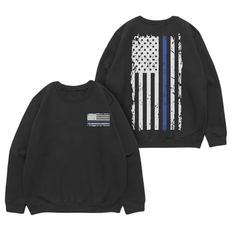 Vintage Blue Line Crewneck Sweatshirt Black