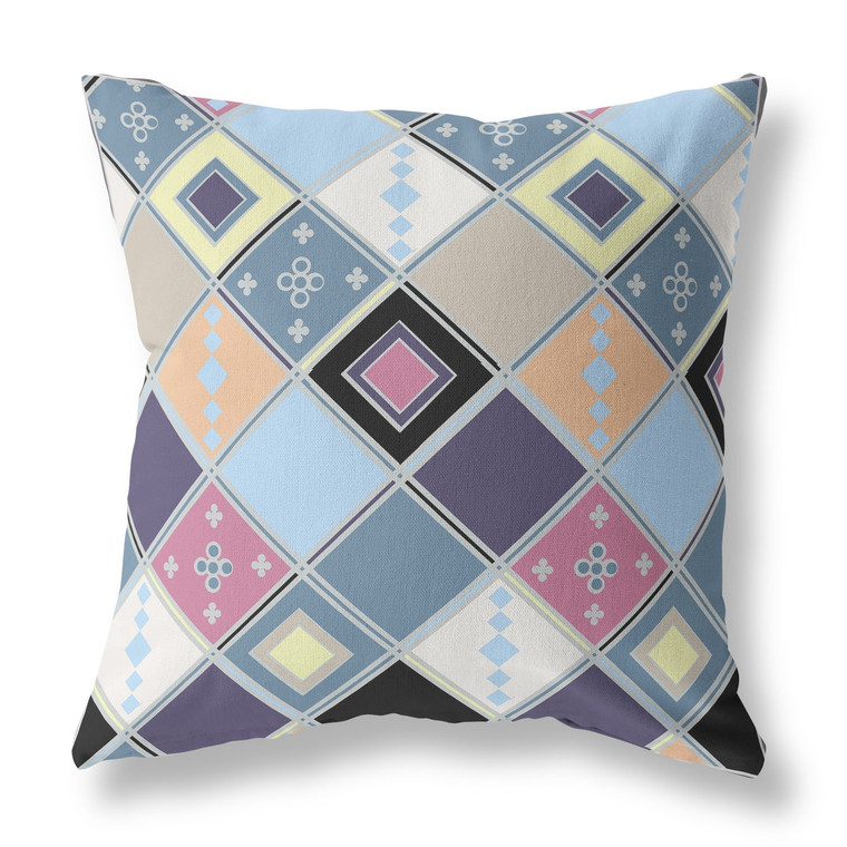 18” Blue Purple Tile Indoor Outdoor Zippered Throw Pillow - 808230196650