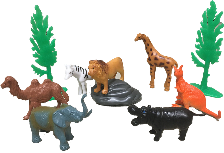 Zoo Animal Figurines in Clear Tube with Lion Head Topper