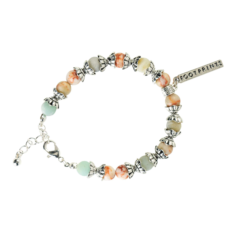 Bead Bracelet Footprints Coral/Aqua