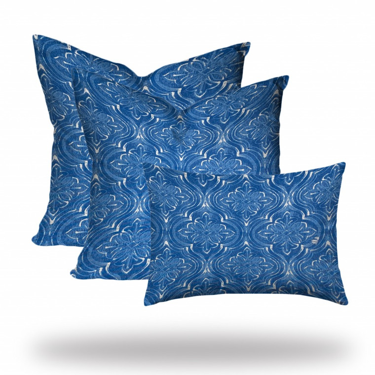 Set Of Three 20" X 20" Blue And White Zippered Coastal Throw Indoor Outdoor Pillow Cover - 606114095675