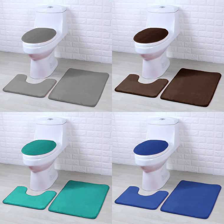 Blue 2 Piece Striped Fake Fur Rabbit Bathroom Bath Mat