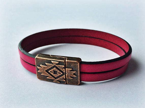 Silver/Copper Tribal Leather Bracelet